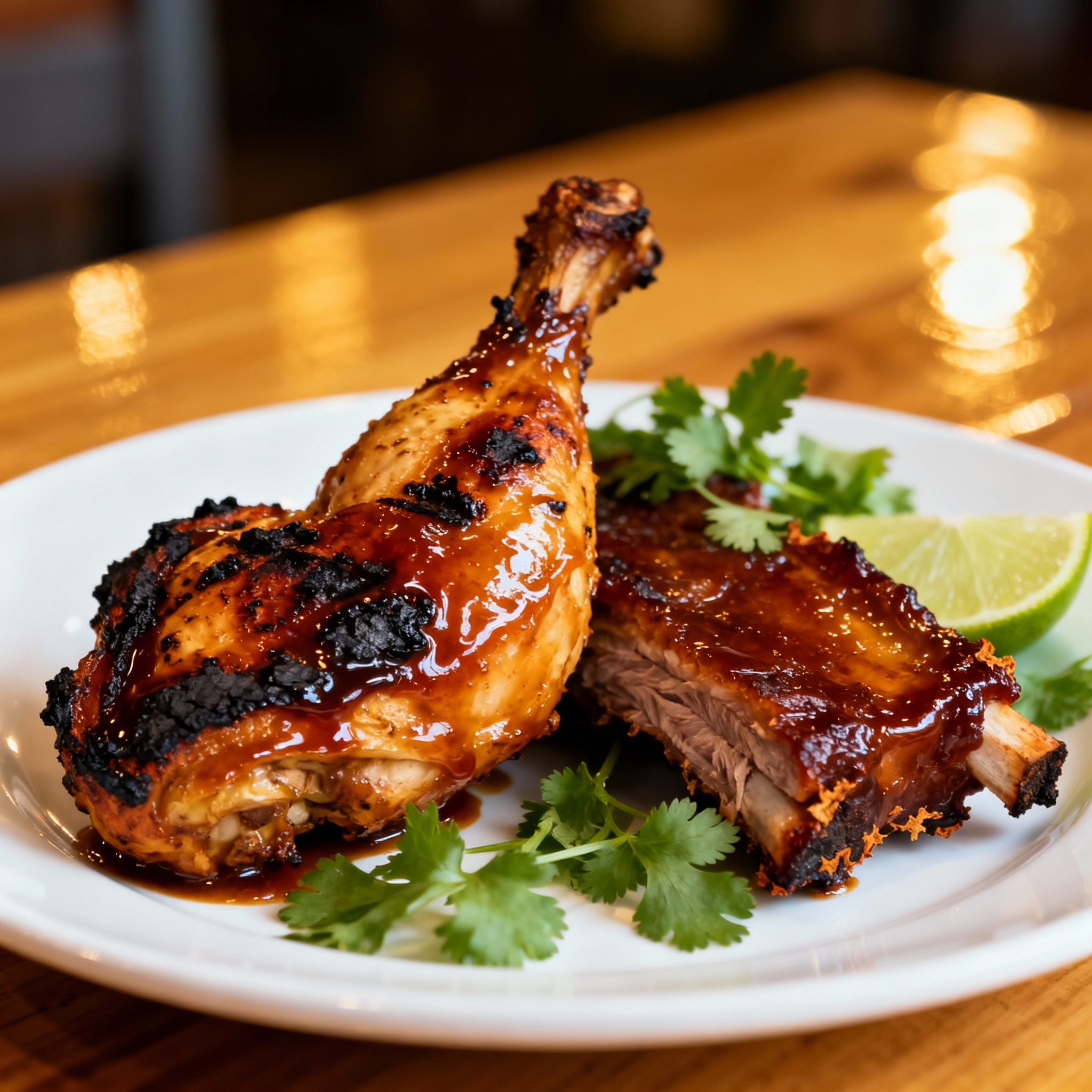 Pollo al Carbón con Sazón Caribeño y Costillas a la Caja China